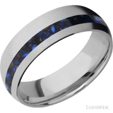 7 mm wide/Domed/Titanium band with one 2 mm Off Center inlay of Blue Tiger Eye. - Diamonds By Rothschild