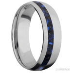 7 mm wide/Domed/Titanium band with one 2 mm Off Center inlay of Blue Tiger Eye. - Diamonds By Rothschild