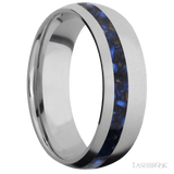 7 mm wide/Domed/Titanium band with one 2 mm Off Center inlay of Blue Tiger Eye. - Diamonds By Rothschild