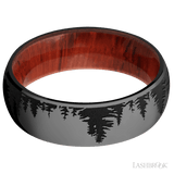7 mm wide/Domed/Zirconium band with a laser carved Trees pattern also featuring a Padauk sleeve. - Diamonds By Rothschild