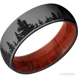 7 mm wide/Domed/Zirconium band with a laser carved Trees pattern also featuring a Padauk sleeve. - Diamonds By Rothschild