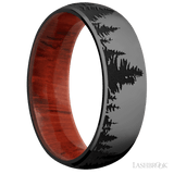 7 mm wide/Domed/Zirconium band with a laser carved Trees pattern also featuring a Padauk sleeve. - Diamonds By Rothschild