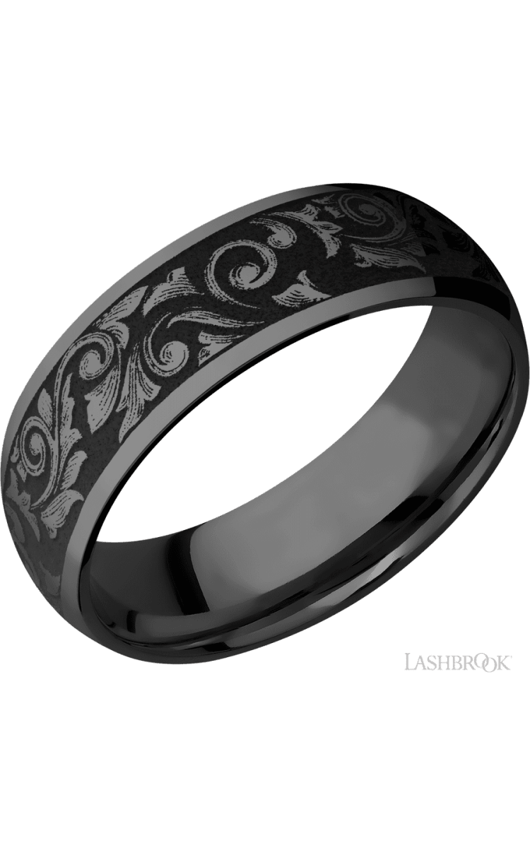 7 mm wide/Domed/Zirconium band with a laser carved Western Scroll pattern. - Diamonds By Rothschild