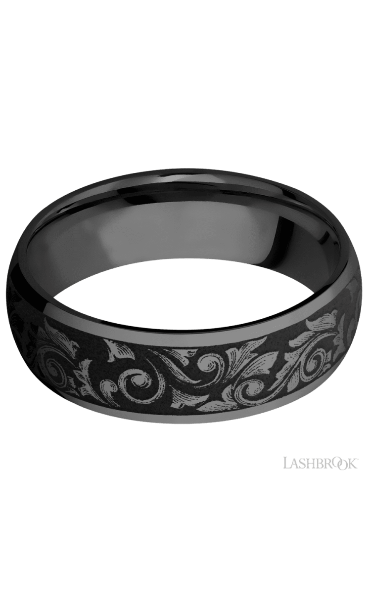 7 mm wide/Domed/Zirconium band with a laser carved Western Scroll pattern. - Diamonds By Rothschild