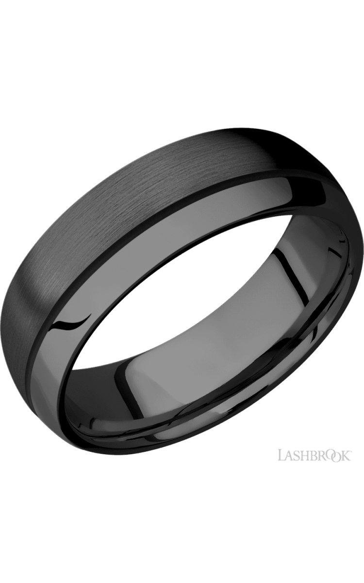 7 mm wide/Domed/Zirconium band with one 0.5 mm Off Center inlay of Black. - Diamonds By Rothschild