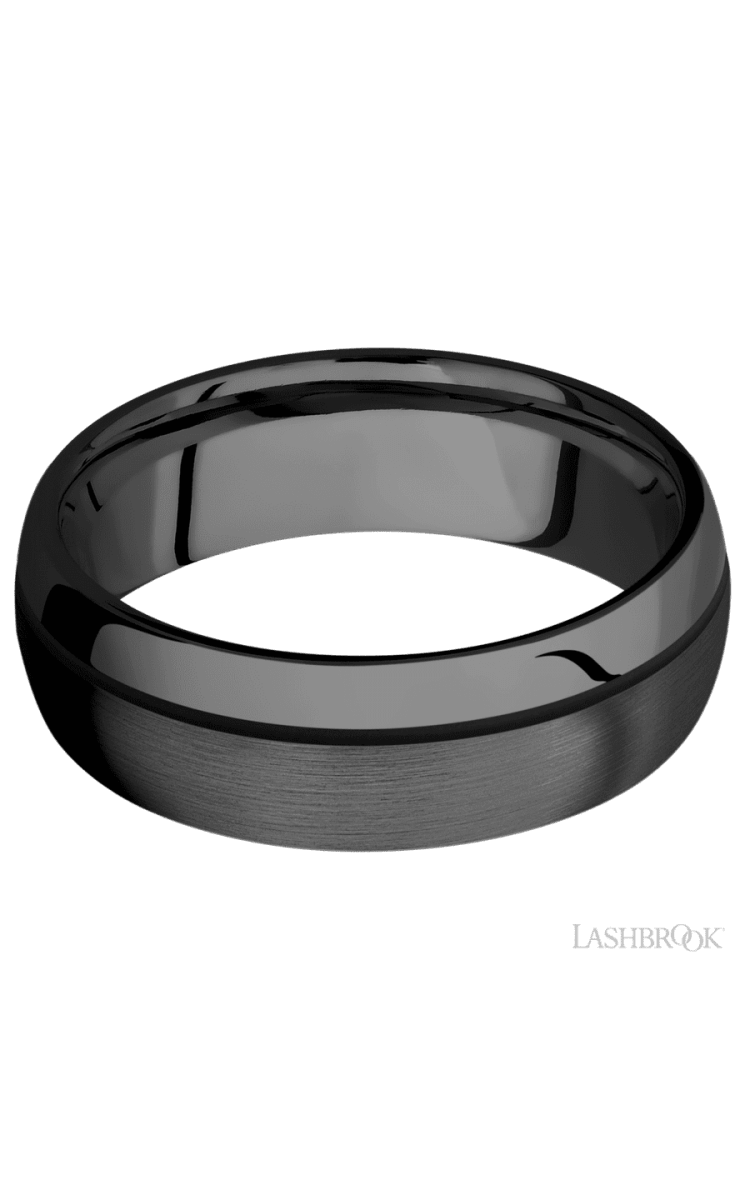 7 mm wide/Domed/Zirconium band with one 0.5 mm Off Center inlay of Black. - Diamonds By Rothschild
