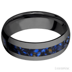7 mm wide/Domed/Zirconium band with one 3 mm Centered inlay of Blue Tiger Eye. - Diamonds By Rothschild