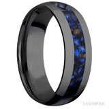 7 mm wide/Domed/Zirconium band with one 3 mm Centered inlay of Blue Tiger Eye. - Diamonds By Rothschild