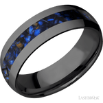 7 mm wide/Domed/Zirconium band with one 3 mm Centered inlay of Blue Tiger Eye. - Diamonds By Rothschild