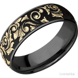 7 mm wide/Domed/Zirconium band with one 6 mm Centered inlay of 14K Yellow Gold with a laser carved Western Scroll pattern. - Diamonds By Rothschild