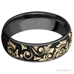 7 mm wide/Domed/Zirconium band with one 6 mm Centered inlay of 14K Yellow Gold with a laser carved Western Scroll pattern. - Diamonds By Rothschild