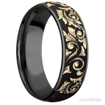 7 mm wide/Domed/Zirconium band with one 6 mm Centered inlay of 14K Yellow Gold with a laser carved Western Scroll pattern. - Diamonds By Rothschild