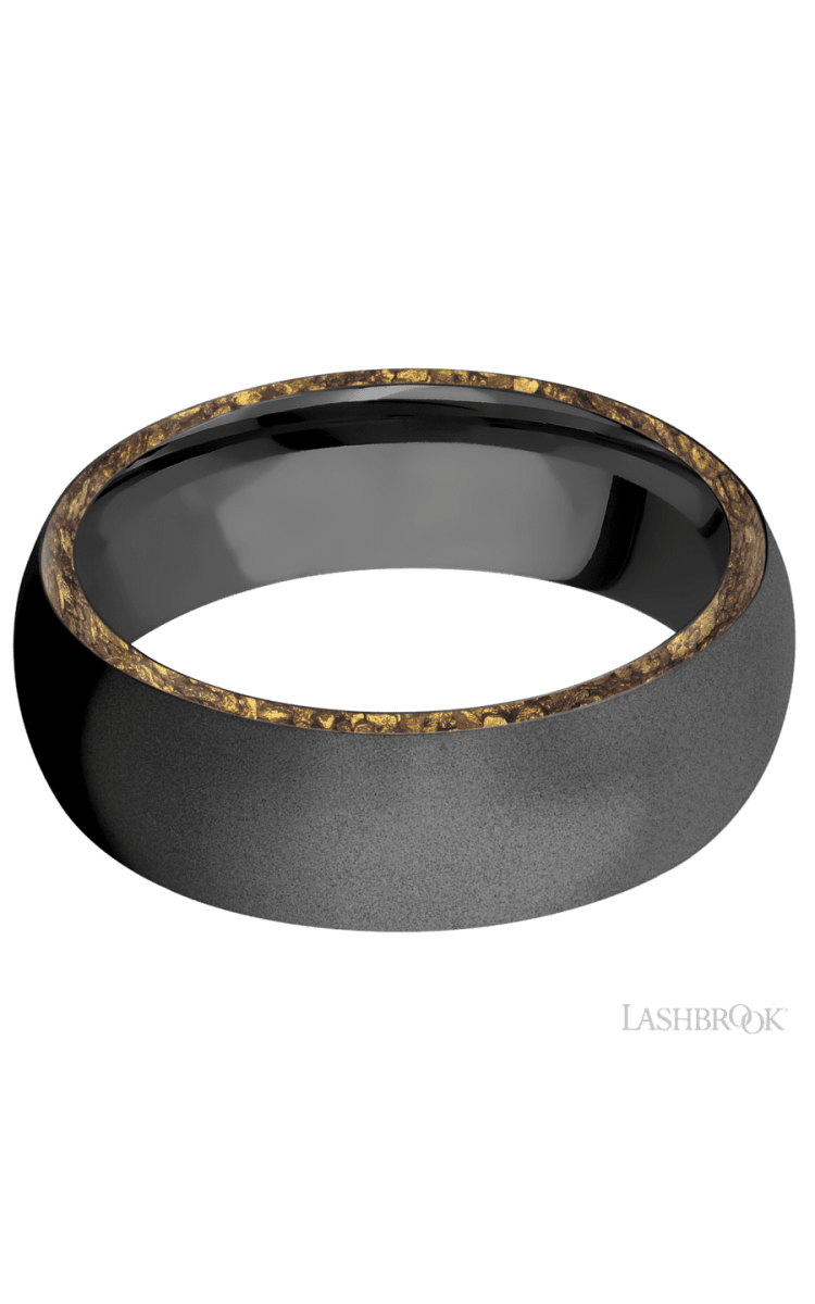 7 mm wide/Domed/Zirconium band with two 1 mm Side inlays of Alaskan Gold Nugget. - Diamonds By Rothschild