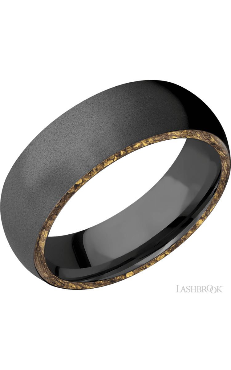 7 mm wide/Domed/Zirconium band with two 1 mm Side inlays of Alaskan Gold Nugget. - Diamonds By Rothschild