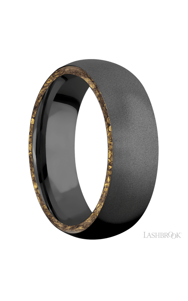 7 mm wide/Domed/Zirconium band with two 1 mm Side inlays of Alaskan Gold Nugget. - Diamonds By Rothschild