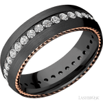 7 mm wide/Domed/Zirconium band with two 1 mm Sidebraid inlays of 14K Rose Gold and featuring an Eternity arrangement of .03 carat Round Lab Grown Diamond stones in a Bead setting - Diamonds By Rothschild