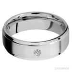 7 mm wide/Flat Grooved Edges/14K White Gold band with an arrangement of 1, .1 carat Round Diamond stones in a Flush setting. - Diamonds By Rothschild