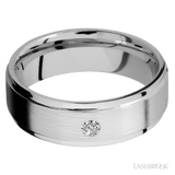 7 mm wide/Flat Grooved Edges/14K White Gold band with an arrangement of 1, .1 carat Round Diamond stones in a Flush setting. - Diamonds By Rothschild