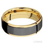 7 mm wide/Flat Grooved Edges/14K Yellow Gold band with one 5 mm Raised Centered inlay of Zirconium. - Diamonds By Rothschild