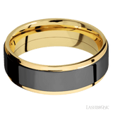 7 mm wide/Flat Grooved Edges/14K Yellow Gold band with one 5 mm Raised Centered inlay of Zirconium. - Diamonds By Rothschild