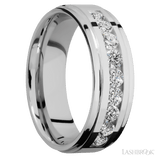 7 mm wide/Flat Grooved Edges/Cobalt Chrome band with an arrangement of 9, .1 carat Round Diamond stones in a Channel setting. - Diamonds By Rothschild