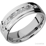 7 mm wide/Flat Grooved Edges/Cobalt Chrome band with an arrangement of 9, .1 carat Round Diamond stones in a Channel setting. - Diamonds By Rothschild