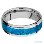 7 mm wide/Flat Grooved Edges/Cobalt Chrome band with one 4 mm Centered inlay of Blue Opal. - Diamonds By Rothschild