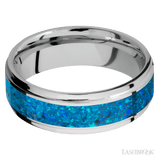 7 mm wide/Flat Grooved Edges/Cobalt Chrome band with one 4 mm Centered inlay of Blue Opal. - Diamonds By Rothschild
