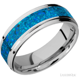 7 mm wide/Flat Grooved Edges/Cobalt Chrome band with one 4 mm Centered inlay of Blue Opal. - Diamonds By Rothschild