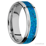 7 mm wide/Flat Grooved Edges/Cobalt Chrome band with one 4 mm Centered inlay of Blue Opal. - Diamonds By Rothschild