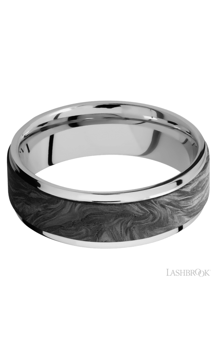 7 mm wide/Flat Grooved Edges/Cobalt Chrome band with one 5 mm Raised Centered inlay of Forged Carbon Fiber. - Diamonds By Rothschild