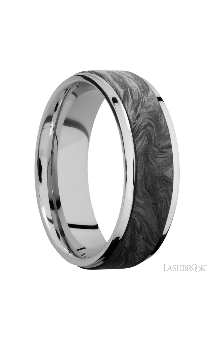 7 mm wide/Flat Grooved Edges/Cobalt Chrome band with one 5 mm Raised Centered inlay of Forged Carbon Fiber. - Diamonds By Rothschild