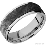 7 mm wide/Flat Grooved Edges/Cobalt Chrome band with one 5 mm Raised Centered inlay of Forged Carbon Fiber. - Diamonds By Rothschild