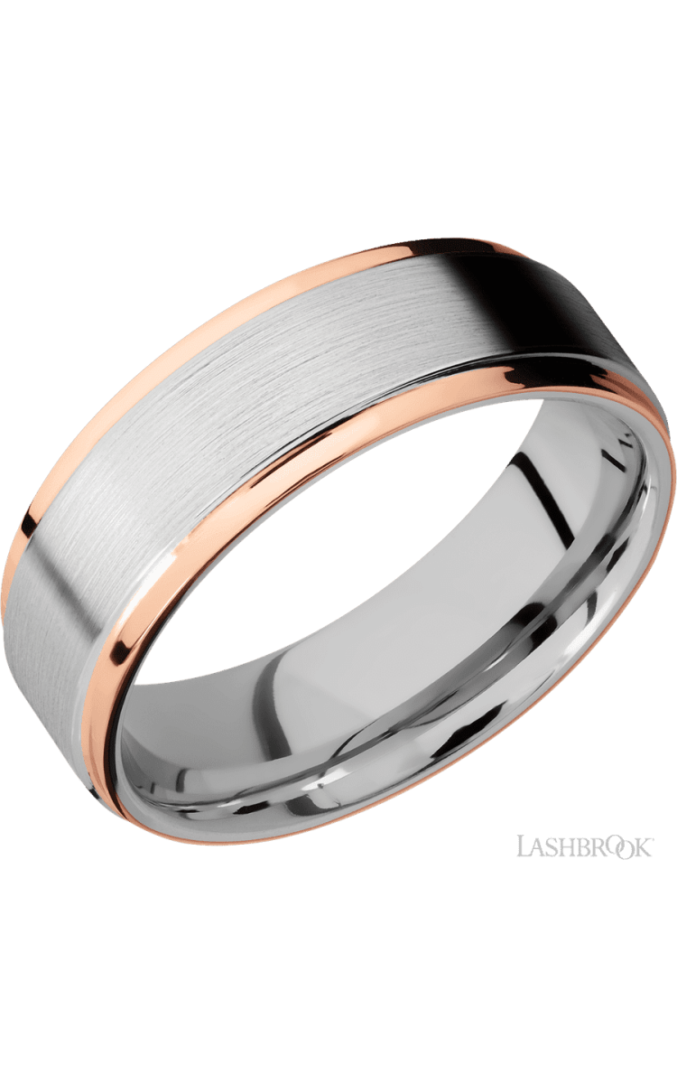7 mm wide/Flat Grooved Edges/Cobalt Chrome band with two 1 mm Edge inlays of 14K Rose Gold. - Diamonds By Rothschild