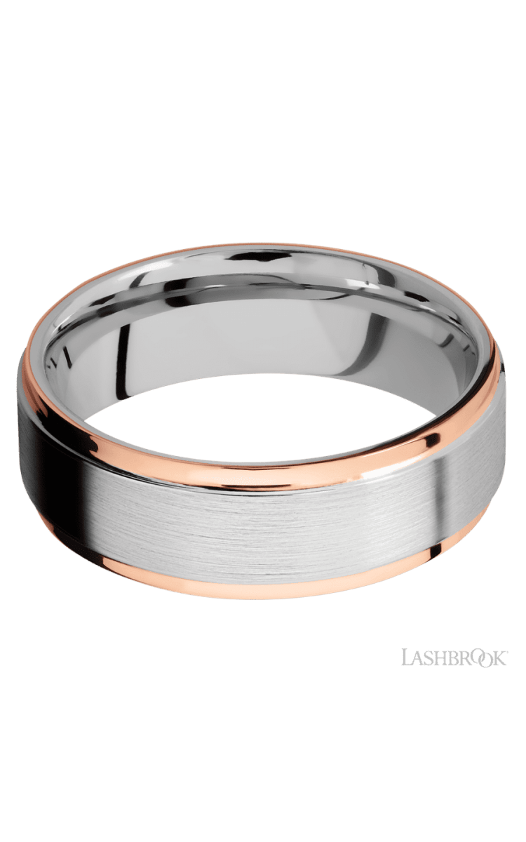 7 mm wide/Flat Grooved Edges/Cobalt Chrome band with two 1 mm Edge inlays of 14K Rose Gold. - Diamonds By Rothschild