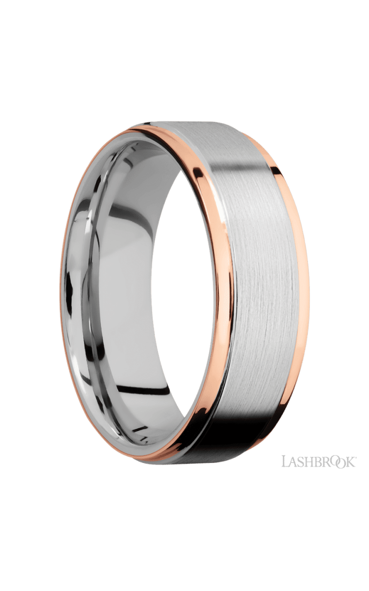7 mm wide/Flat Grooved Edges/Cobalt Chrome band with two 1 mm Edge inlays of 14K Rose Gold. - Diamonds By Rothschild
