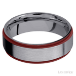 7 mm wide/Flat Grooved Edges/Tantalum band with two 1 mm Edge inlays of Crimson. - Diamonds By Rothschild