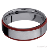 7 mm wide/Flat Grooved Edges/Tantalum band with two 1 mm Edge inlays of Crimson. - Diamonds By Rothschild