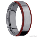 7 mm wide/Flat Grooved Edges/Tantalum band with two 1 mm Edge inlays of Crimson. - Diamonds By Rothschild