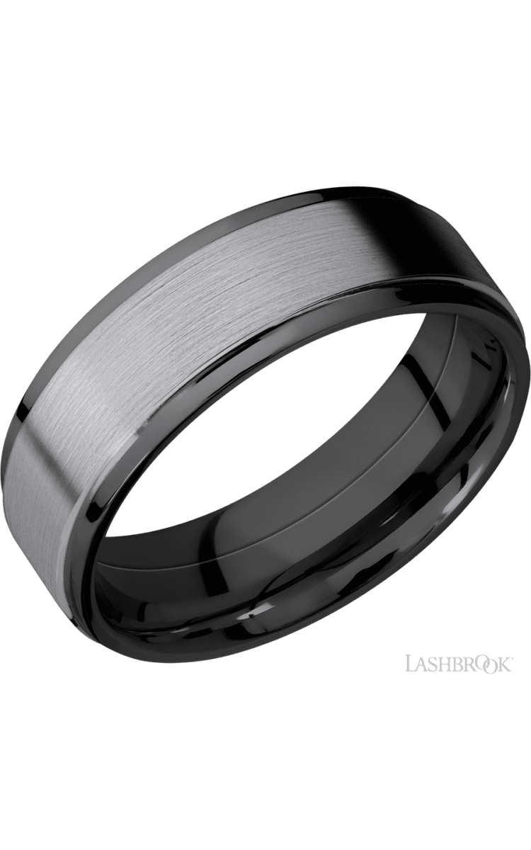 7 mm wide/Flat Grooved Edges/Zirconium band with one 5 mm Raised Centered inlay of Tantalum. - Diamonds By Rothschild