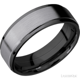 7 mm wide/Flat Grooved Edges/Zirconium band with one 5 mm Raised Centered inlay of Tantalum. - Diamonds By Rothschild
