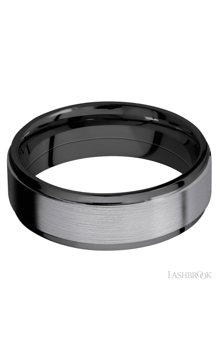 7 mm wide/Flat Grooved Edges/Zirconium band with one 5 mm Raised Centered inlay of Tantalum. - Diamonds By Rothschild