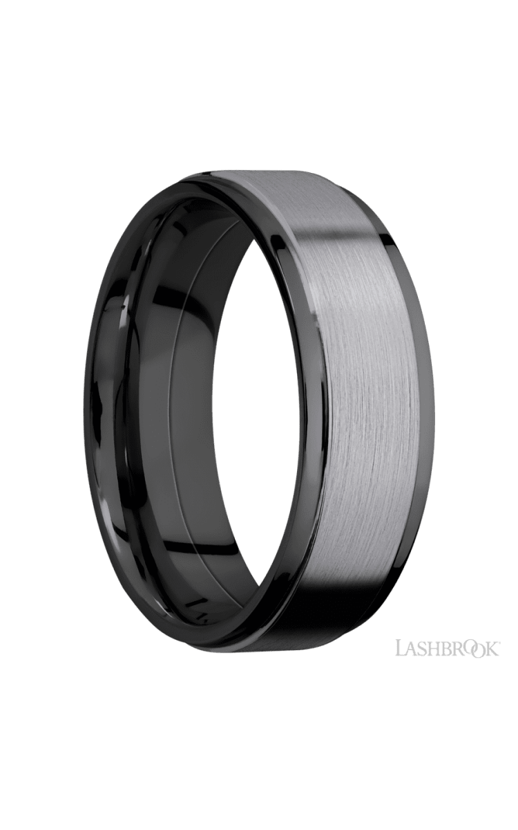 7 mm wide/Flat Grooved Edges/Zirconium band with one 5 mm Raised Centered inlay of Tantalum. - Diamonds By Rothschild