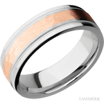 7 mm wide/Flat Stepped Edges Milgrain/Cobalt Chrome band with one 3 mm Centered inlay of 14K Rose Gold. - Diamonds By Rothschild