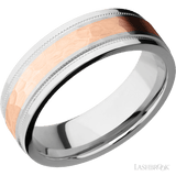 7 mm wide/Flat Stepped Edges Milgrain/Cobalt Chrome band with one 3 mm Centered inlay of 14K Rose Gold. - Diamonds By Rothschild
