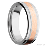 7 mm wide/Flat Stepped Edges Milgrain/Cobalt Chrome band with one 3 mm Centered inlay of 14K Rose Gold. - Diamonds By Rothschild