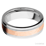 7 mm wide/Flat Stepped Edges Milgrain/Cobalt Chrome band with one 3 mm Centered inlay of 14K Rose Gold. - Diamonds By Rothschild
