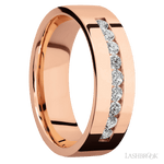 7 mm wide/Flat/14K Rose Gold band with an arrangement of 9, .05 carat Round Diamond stones in a Channel setting. - Diamonds By Rothschild