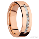 7 mm wide/Flat/14K Rose Gold band with an arrangement of 9, .05 carat Round Diamond stones in a Channel setting. - Diamonds By Rothschild