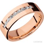 7 mm wide/Flat/14K Rose Gold band with an arrangement of 9, .05 carat Round Diamond stones in a Channel setting. - Diamonds By Rothschild